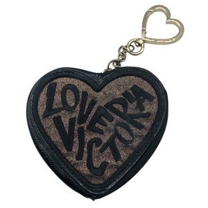 Victoria Secret Small Black Heart Keychain Coin Purse Zip Glitter Spellout